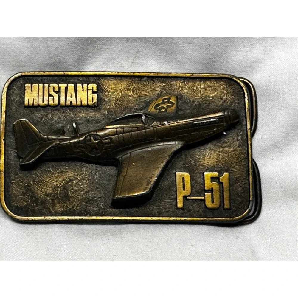 Vintage 1981 The Buckle Connection P-51 Mustang Airplane Belt Buckle‎ Brass Tone